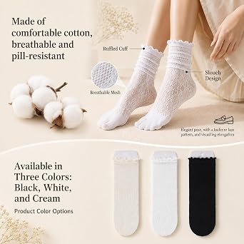 3 Pairs Lace Sexy Tabi Socks, Split Two Toe Socks Ruffle Frilly | Sports Casual Sock, Japanese Toes Separated Sock, for Women, Men, Unisex