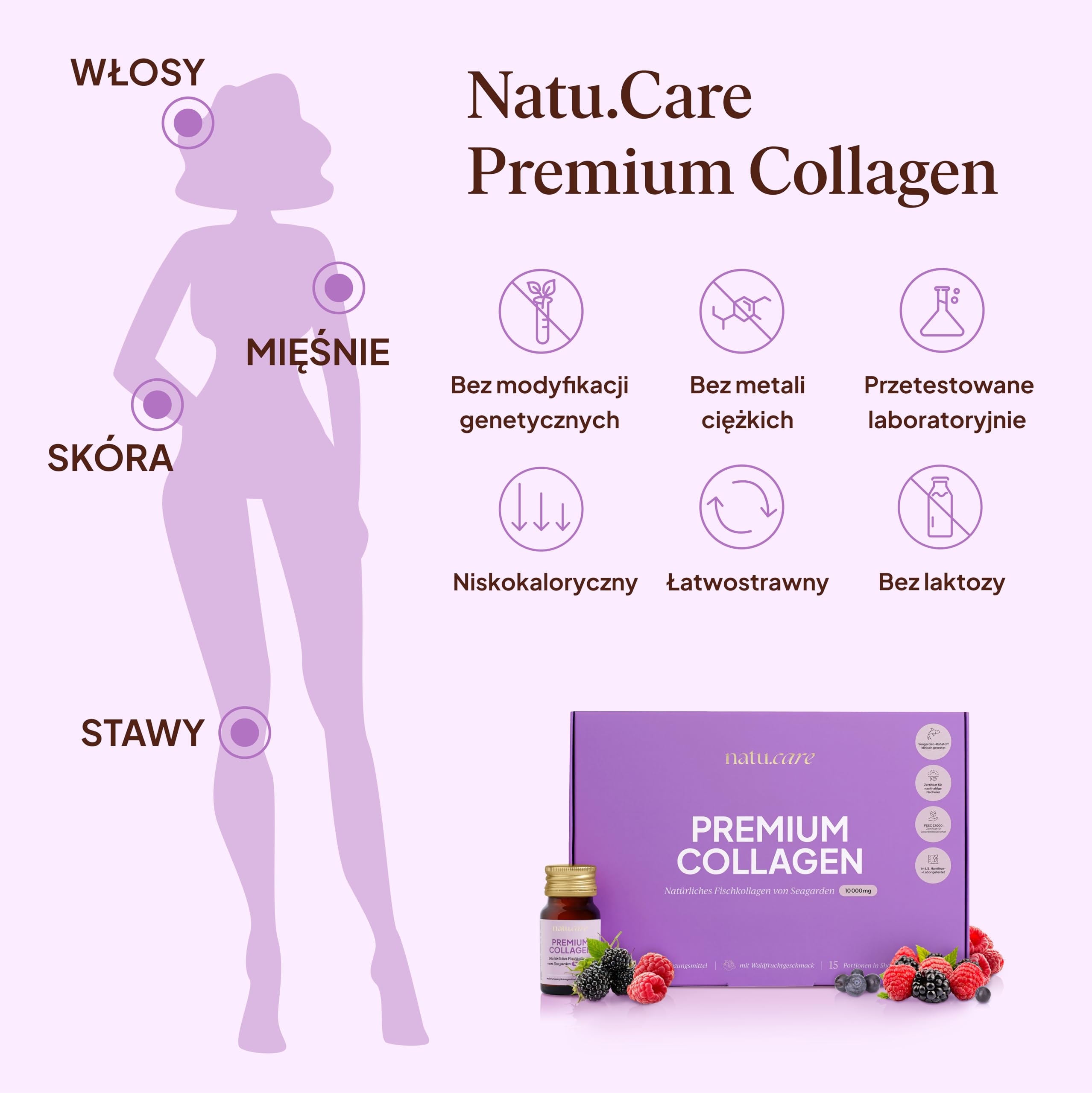 natu.care - Szoty Kolagenowe do picia - Kolagen Rybi 10000 mg - Napój Kolagenowy Premium - 15 shotów - witamina C - suplementy kolagenowe - butelki do picia