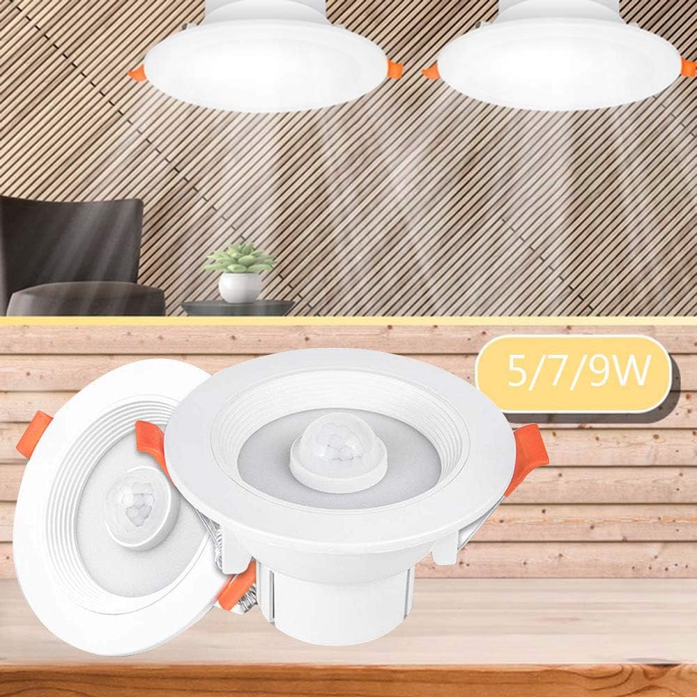 Sensor Motion LED Downlight Night Light, Night Light Round 5W 9W Ceiling Lamp Ceiling Indoor Lights Recessed Bathroom Spot Lamp(Warm White 9W)