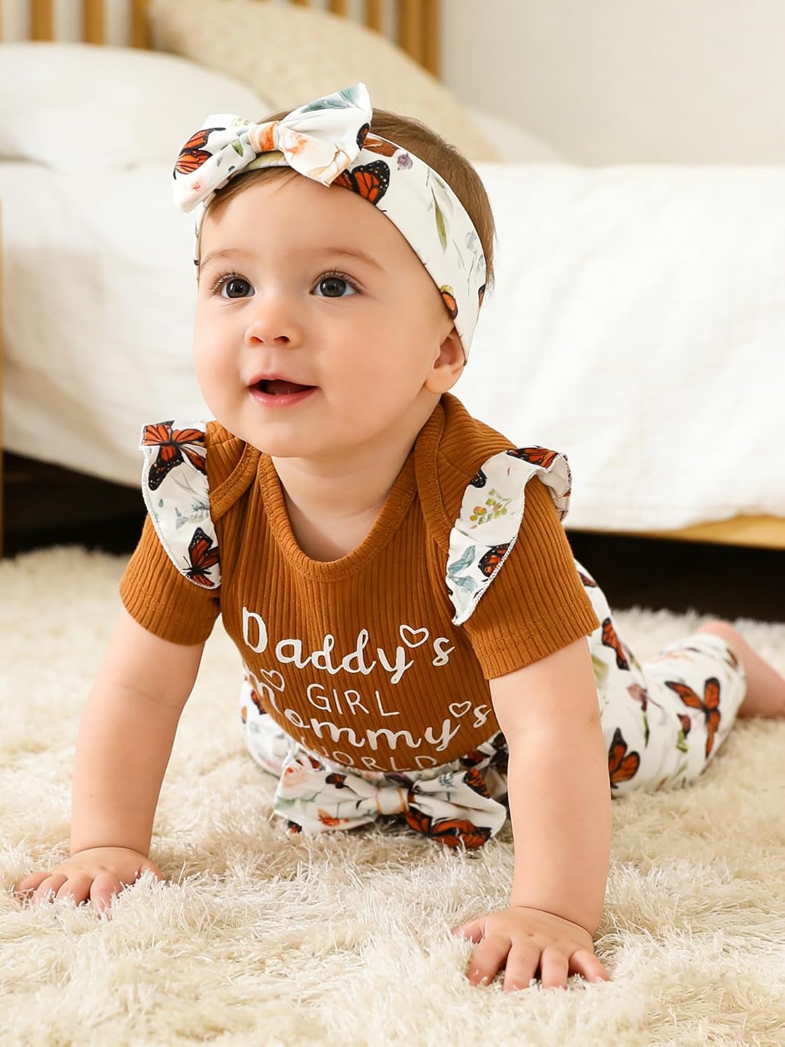 AMAWMW Baby Girl Clothes Set Daddys Little Girl Ruffle Romper Top Camouflage Pants Newborn Infant Baby Girl Outfit image 3