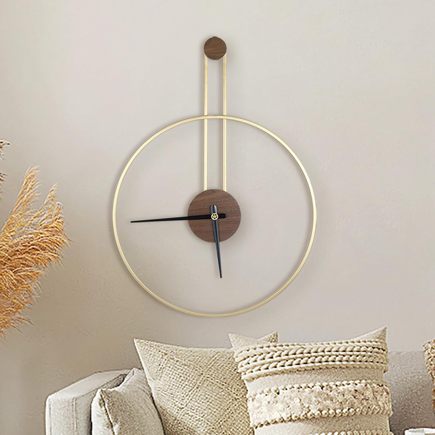 Modern Oval Wall Clock Large Wall Clock with Walnut Pointers for Living Room Home Decor Bedroom Kitchen Office (Oval Black, Large)