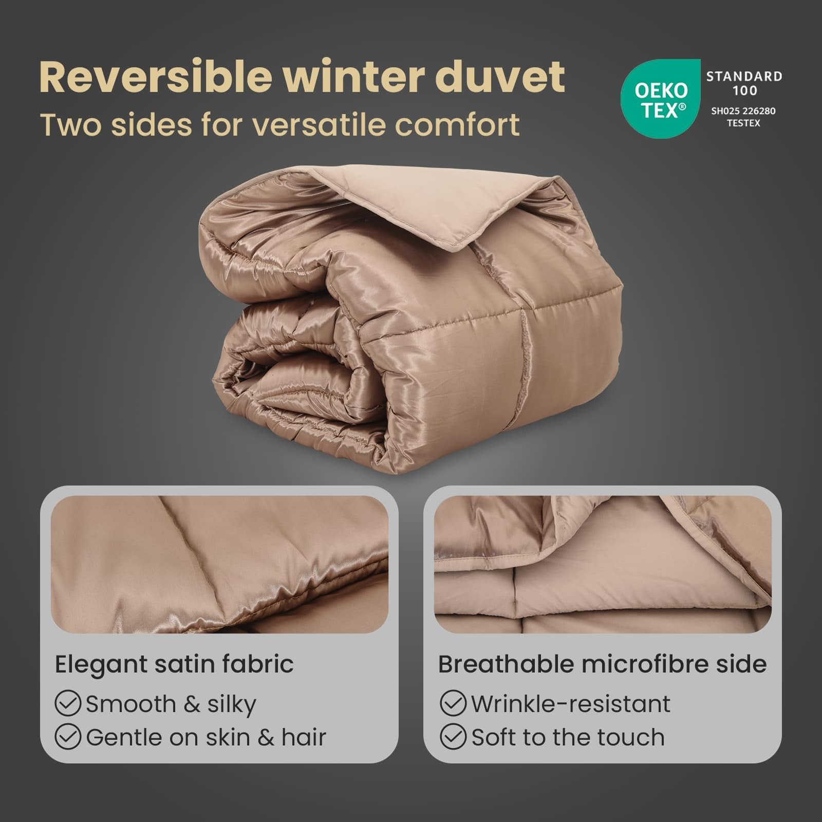 vidaXL Duvet d'hiver Doré 155 x 220 cm Satin et Microfibre, Chambre Moderne, Couette Ultra Douce pour l'hiver, Couvre-lit matelassé, Tissu Respirant, Housse hypoallergénique