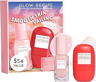 جلو ريسيبي مجموعة العناية بالبشرة سموث سكين سيلينج - مرطب للوجه برائحة البطيخ المتوهجة (25 مل) + قطرات خالية من السيليكون من بي اتش ايه فراولة لتقليل عدم وضوح المسام (30 مل)، زهري