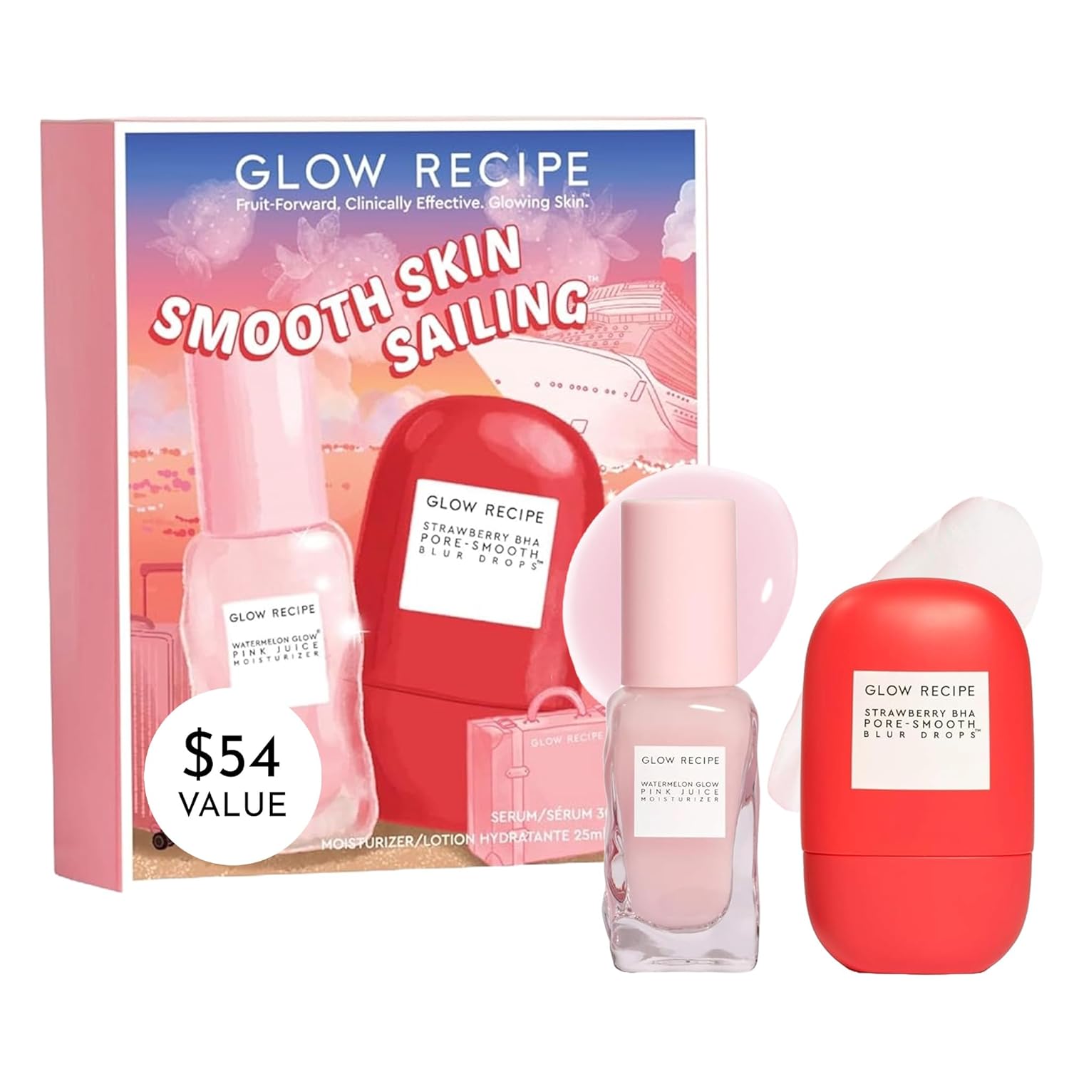Glow Recipe Smooth Skin Sailing Skincare Set – Watermelon Glow Pink Juice Facial Moisturizer + Silicone-Free BHA Strawberry Pore Minimizer Blurring Drops (2 Count) Glow Recipe Smooth Skin Sailing Skincare Set – Watermelon Glow Pink Juice Facial Moisturizer + Silicone-Free BHA Strawberry Pore Minimizer Blurring Drops (2 Count)