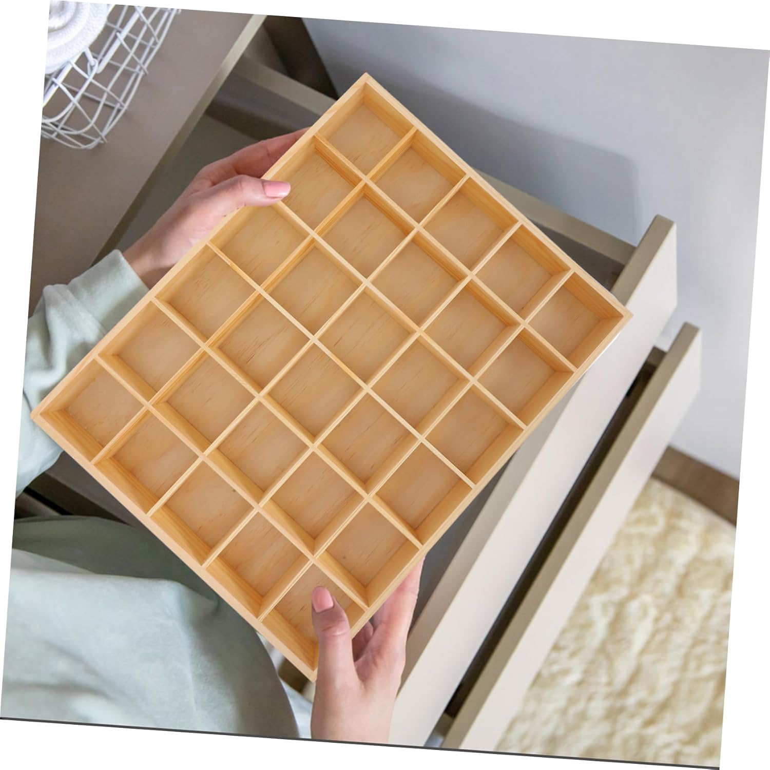 Jewelry Drawer Organizer with 30 Compartments Stackable Wooden Jewelry Tray for Earrings Necklaces and Trinkets for Home and Travel Storage