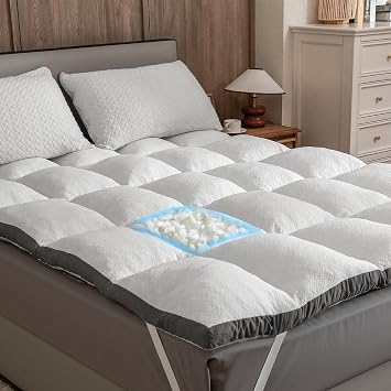 Rainmr Memory Foam Mattress Topper King - 2000GSM Pillow Top Mattress Topper King Size, Soft Fluffy Bed Topper for Back Pain, Extra Thick Supportive Mattress Pad, White, Oeko-TEX Certified