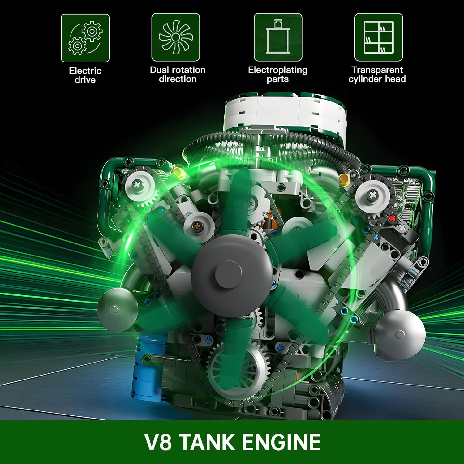 Mould King Tank V8 Engine Building Sets, V8 Model Engine Kit for Adults, Engine Scale Model with Motor, 10182 STEM DIY Building Kits That Works, Blocks Toys for Aged 14+ (2250 Pieces)