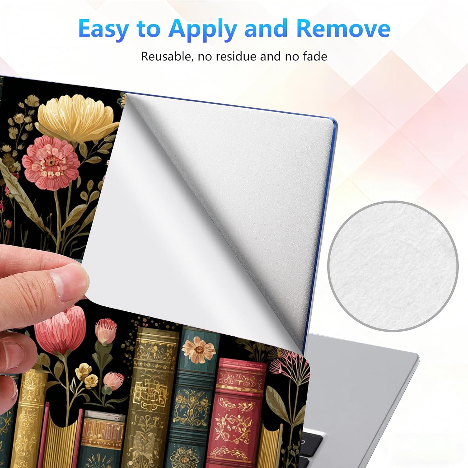 Laptop Skin Sticker Decal 15-15.6 Inch with Cute Mouse Pad, Universal Reusable Vinyl Sticker for 12.1 13 13.3 14 15.4 Inch Netbook and Notebook PC, Bookcase Floral