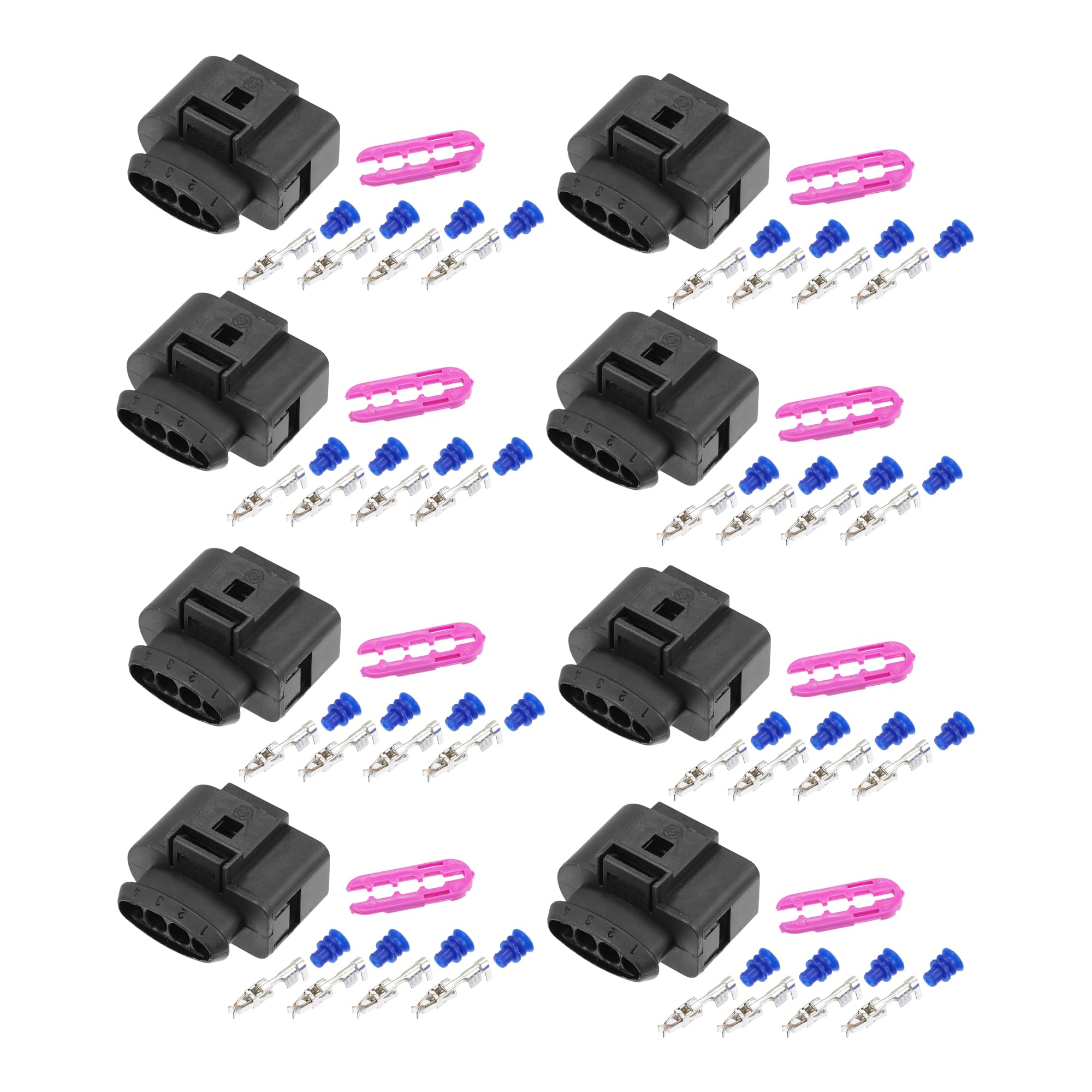 QUARKZMAN Ensemble 8 Connecteurs 4 Broches 1J0973724 Pour VW | Plastique, Cuivre, Pour Audi, Pour Seat, Pour Skoda, 3.7X2X3.2 Cm, Étanche, Durable, Usage Auto, Réparation