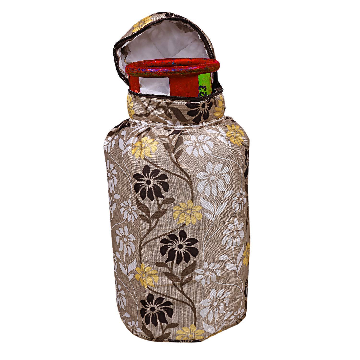 Kuber Industries Polyester Floral Print Zippered Propane Tank Cover/LPG Gas Cylinder Cover (Brown)-KUBMART15487 1