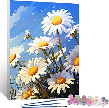 HIVIEW Paint by Numbers for Adults Canvas DIY Oil Painting for Adults Kids Beginners Easy Acrylic on Canvas 9 * 12Inch with Paints and Brushes- Daihama Chrysanthemum Include Framed