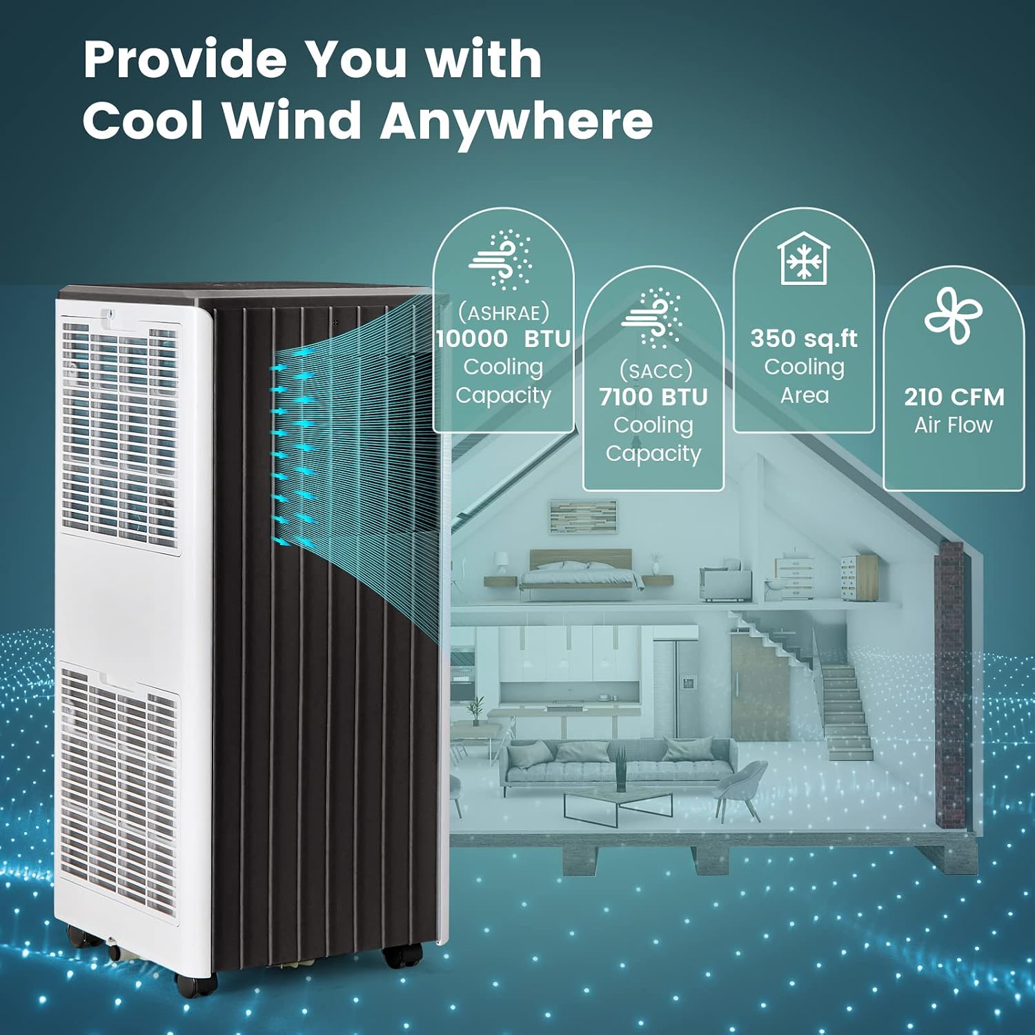 KOTEK Portable Air Conditioner for Room up to 350 Sq. Ft, 10000 BTU 3-in-1 AC Unit for Bedroom w Dehumidifier/Fan/Cool/Sleep Mode, Remote/24H Timer/Window Kit, Portable AC for Home Office(White+Black)