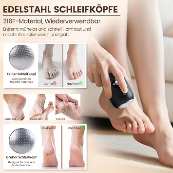 FIVAVA Electric Callus Remover Callus Remover Foot Electric with 2 Stainless Steel Grinding Heads Pedicure Set - for Removing Cracks Dead Skin & Calluses (Black)