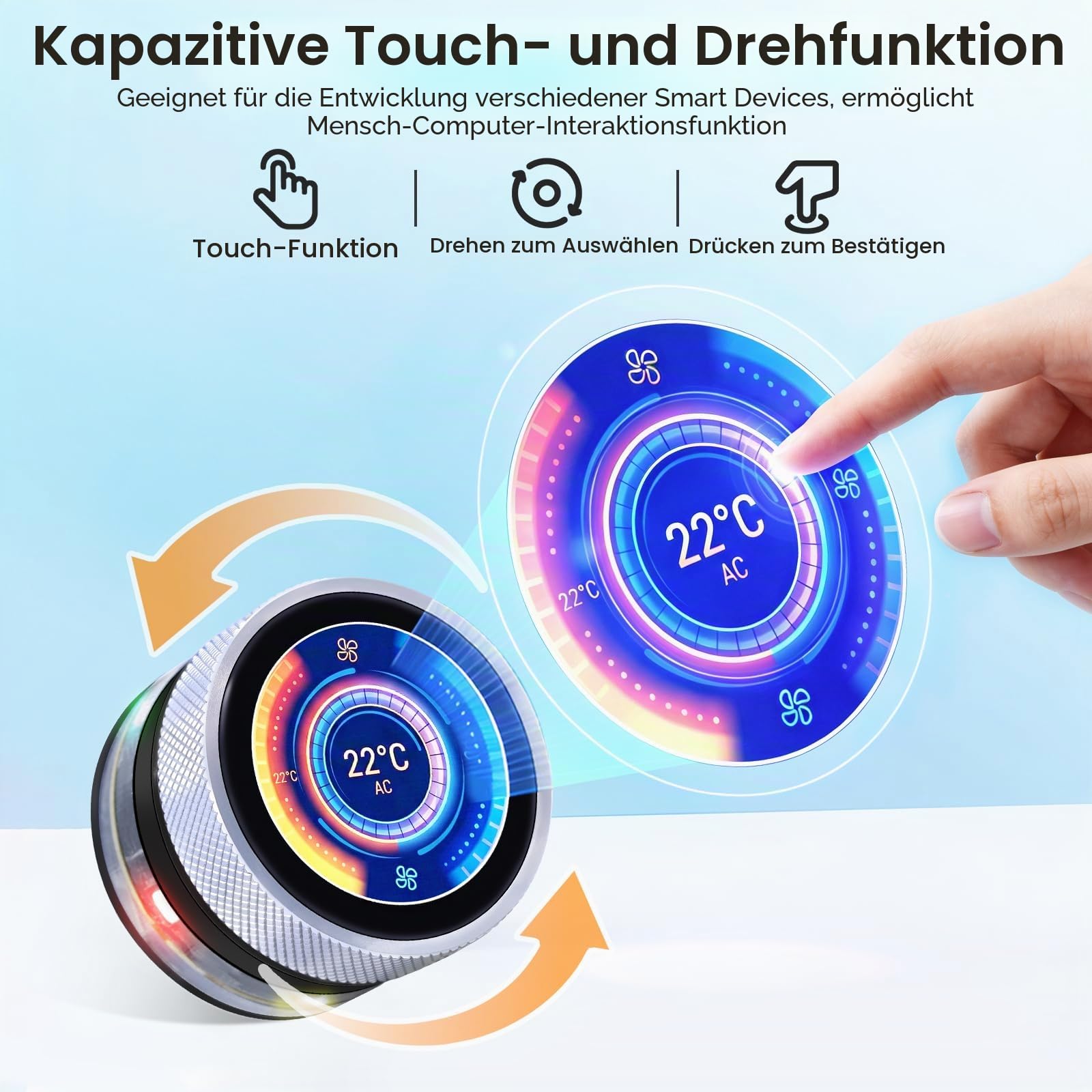 ELECROW ESP32 Rotary Display 240x240-1.28 Zoll HMI IPS Round Knob Touch Display Development Board, 2.4G WiFi und BLE Capacitive Touch Screen Kompatibel mit Arduino IDE und The LVGL Library, Silber
