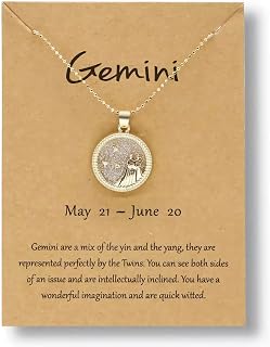 Gold Star Sign Coin Charm Pendant Chain Necklace – Day – Gemini (21st May - 21st June) - Zodiac Constellation Horoscope Celestial Astrology Jewellery - Women Men Gift
