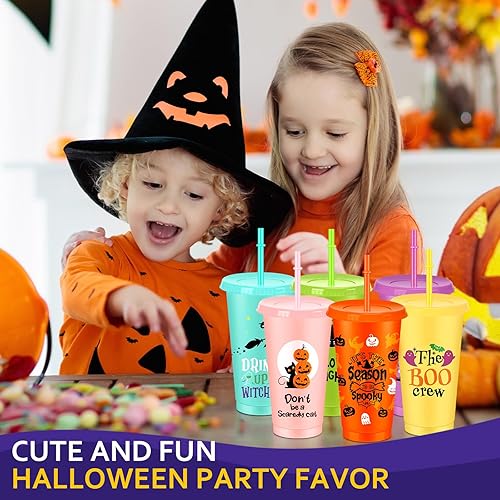 Miniatura 4 de Mifoci 36 Pcs Cute Reusable Halloween Plastic Cups Bulk for Party Ring Toss Games Prizes 24 oz Halloween Tumbler with Lid and Straw for Prizes for