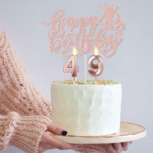 Miniatura 4 de Regalos de cumpleaños 49 para mujer, incluye banda y tiara de cumpleaños 49, adorno para pastel de cumpleaños y velas del número 49, globos grandes
