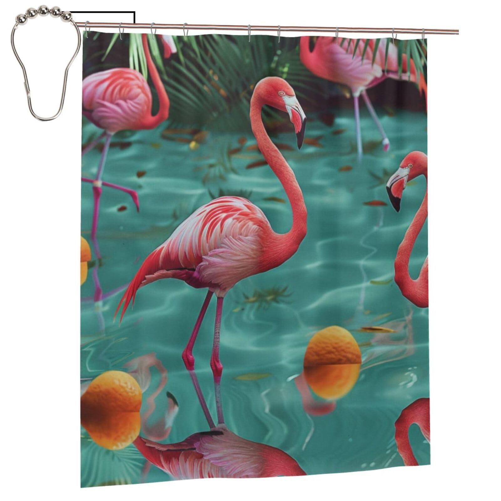 BWWHCCTI Flamingo Printed Shower Curtain With 12 Iron Hooks Opaque Quick Drying Waterproof Shower Curtains Sets For Bathroom 152x183 Cm