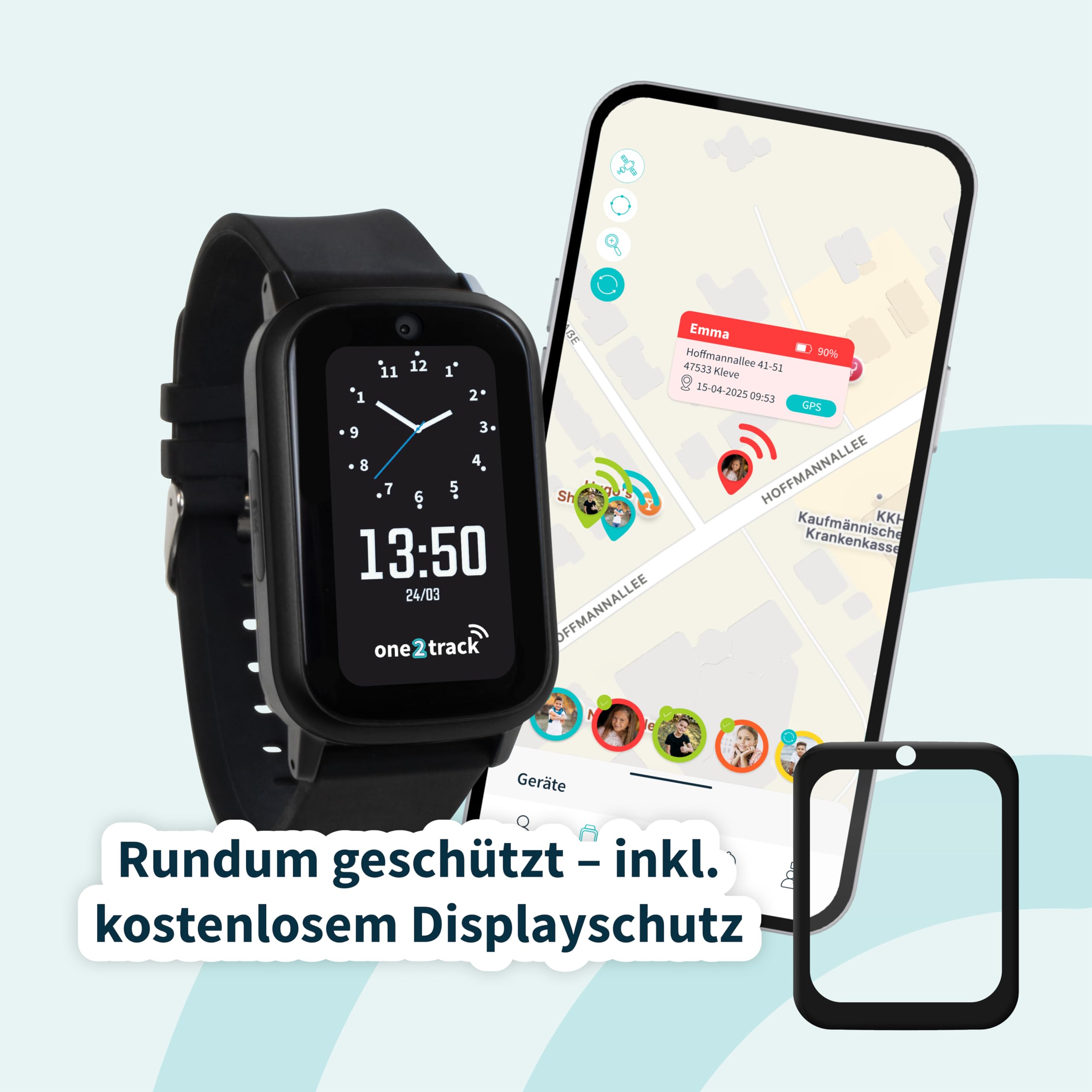 one2track - Smartwatch Kinder - Connect UP Schwarz - Kinder Smartwatch mit GPS - Serverstandort Niederlande - SOS Taste - 4G Videoanrufe - Ab 4 Jahren - Eltern App - Integrierte SIM Karte
