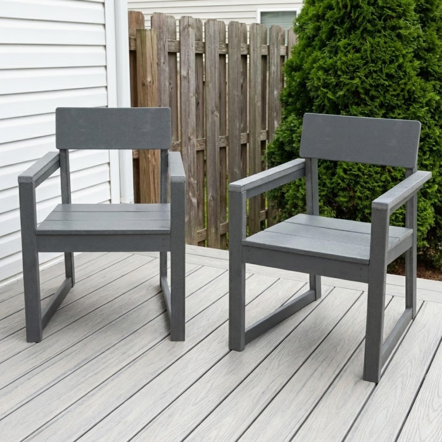 Grey HDPE Outdoor gArmchairs with backres Modernist Designt Chairs