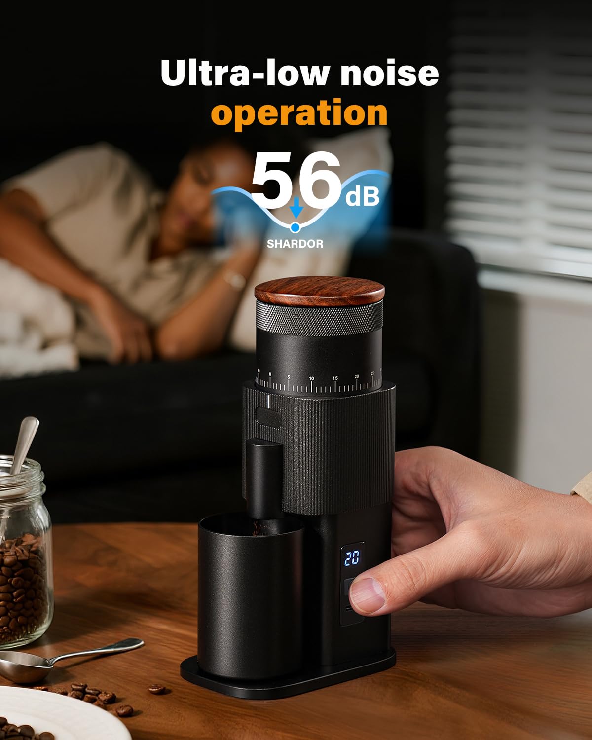 SHARDOR - Molinillo de café monodosis totalmente metálico, motor de CC silencioso, molinillo de café de uso doméstico, molino de café de rebabas, con 80 ajustes y una visualización de alimentación LED
