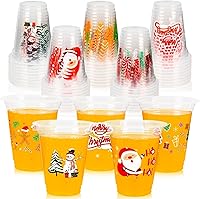 Vista 1 de GuassLee Vasos desechables de Navidad, paquete de 50 vasos de plástico transparente de 12 onzas con 5 estilos de patrones para niños y adultos