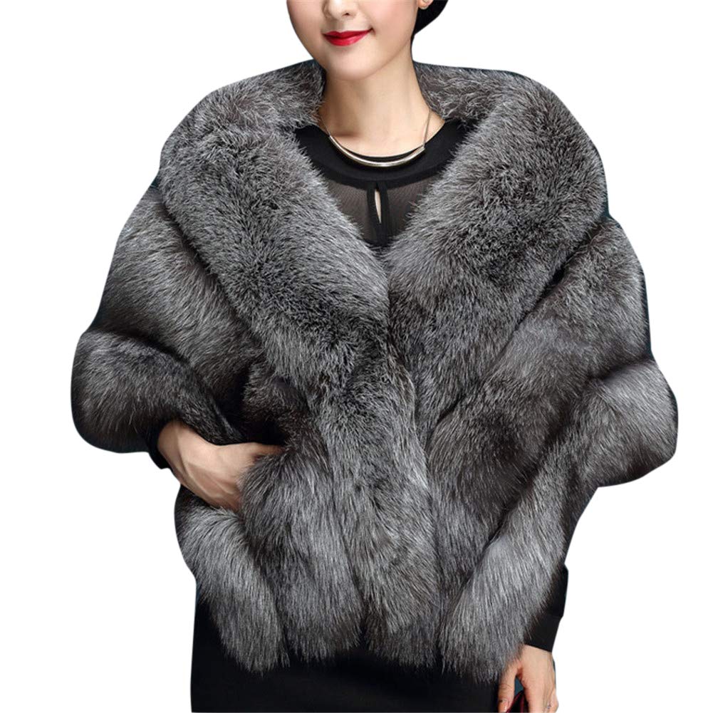 Missmao Women's Dark Grey Wedding Faux Fur Bridal Scarves Jacket Stoles Thicken Faux Fur Wrap Shawls Shrug Warm Poncho For Winter Wedding Dress