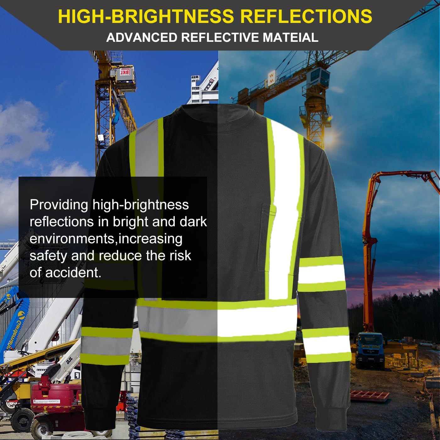 Apparel High Visibility Shirts, Long Sleeve Hi Vis Reflective Safety Shirts with Pocket for Men - Image 2