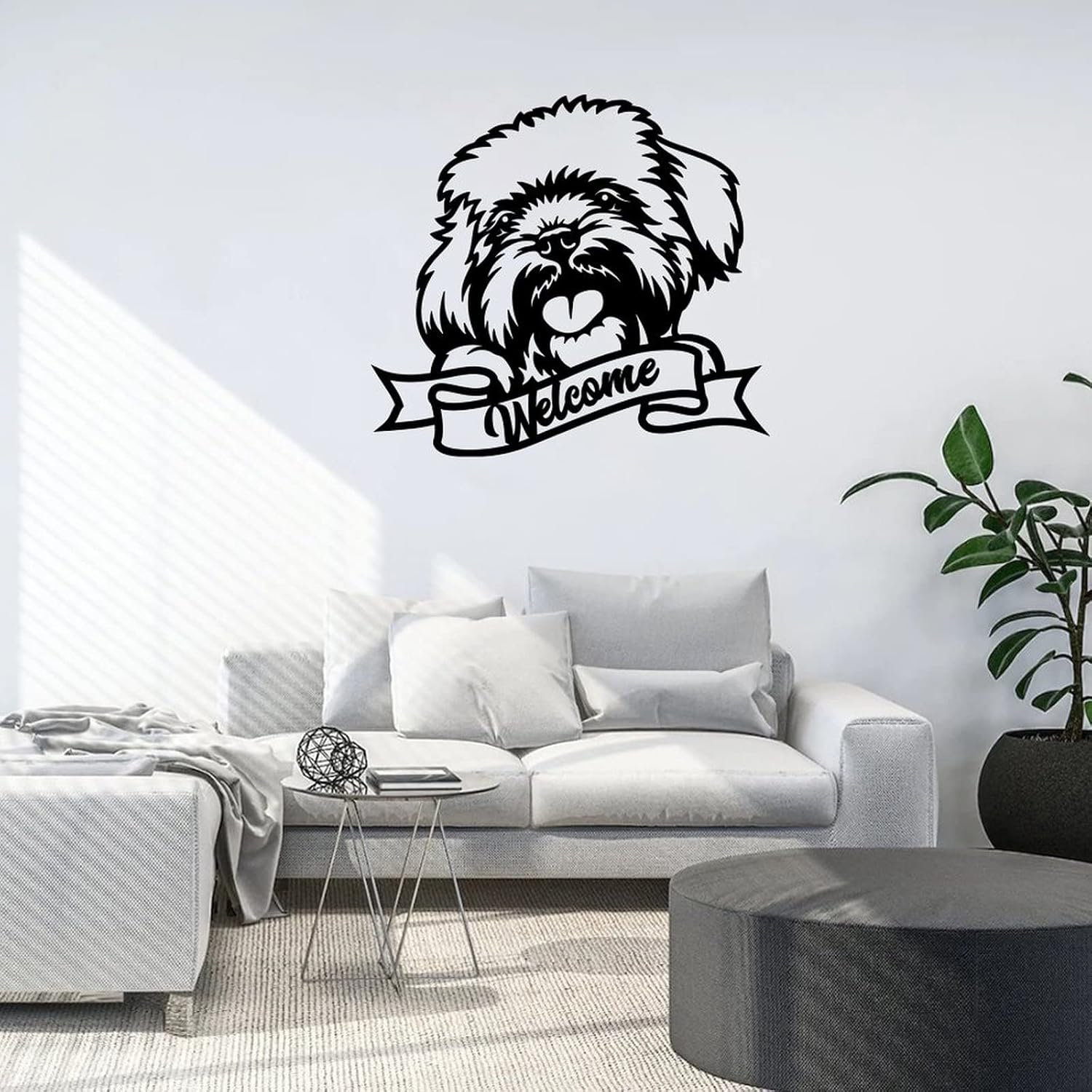 Funlucy Welcome Sign Peeking Dog Metal Sign Puppy Metal Wall Art Dog Memorial Plaque Metal Animal Lover Sign Custom Dog Mom Gift Outdoor Home Decor 24in