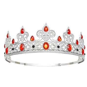 YOUlDIANZI King Crown for Men, Prince Diadem, Royal Medieval Cosplay Birthday Prom Halloween Hair Accessories Silver & Red