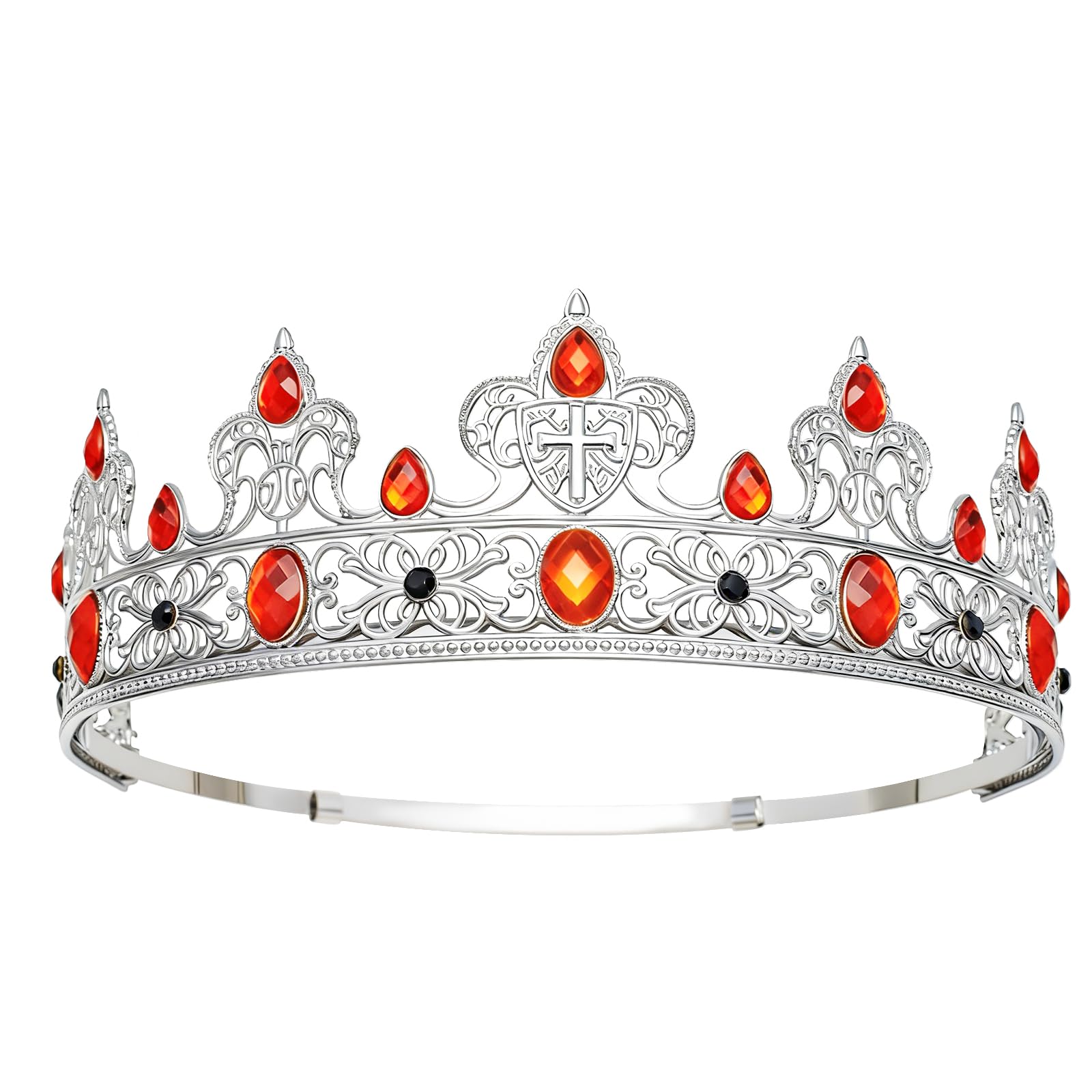 YOUlDIANZI King Crown for Men, Prince Diadem, Royal Medieval Cosplay Birthday Prom Halloween Hair Accessories (Silver & Red)