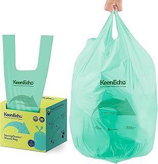 13 Gallon 80 Counts Small Green Trash Bags with Handle, Ocean Fishing Nets Upcycling, Sage & Sea Salt Scented, Plastic Garbage Bags, Waste Bag for Kitchen, Bathroom, Office and Pets