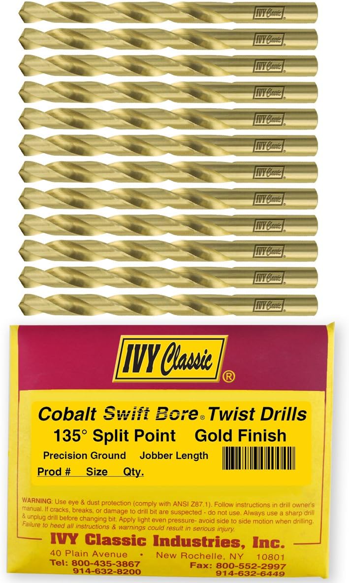 IVY Classic 04010 5/32-Inch Cobalt Steel Drill Bit, 135-Degree Split Point, 12-Pack