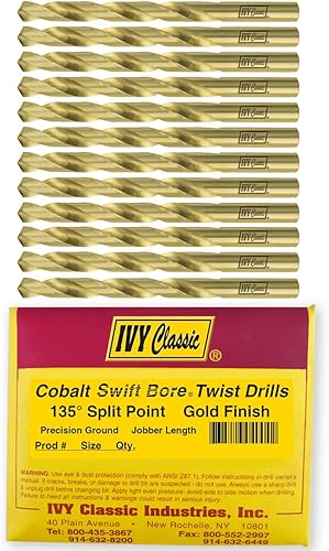 Miniatura 2 de Ivy Classic 04006 Juego de brocas de acero cobalto de punta dividida de 135 grados (paquete de 12), 3/32 pulgadas