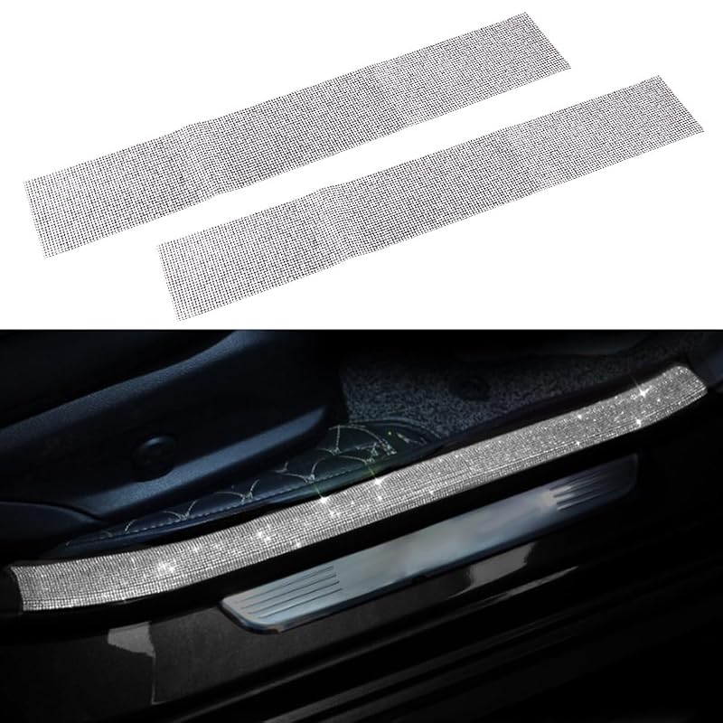 Protetor de soleira automotiva adesivo com detalhes em strass KITUREK 45,0 x 7,0 cm, 2 unidades