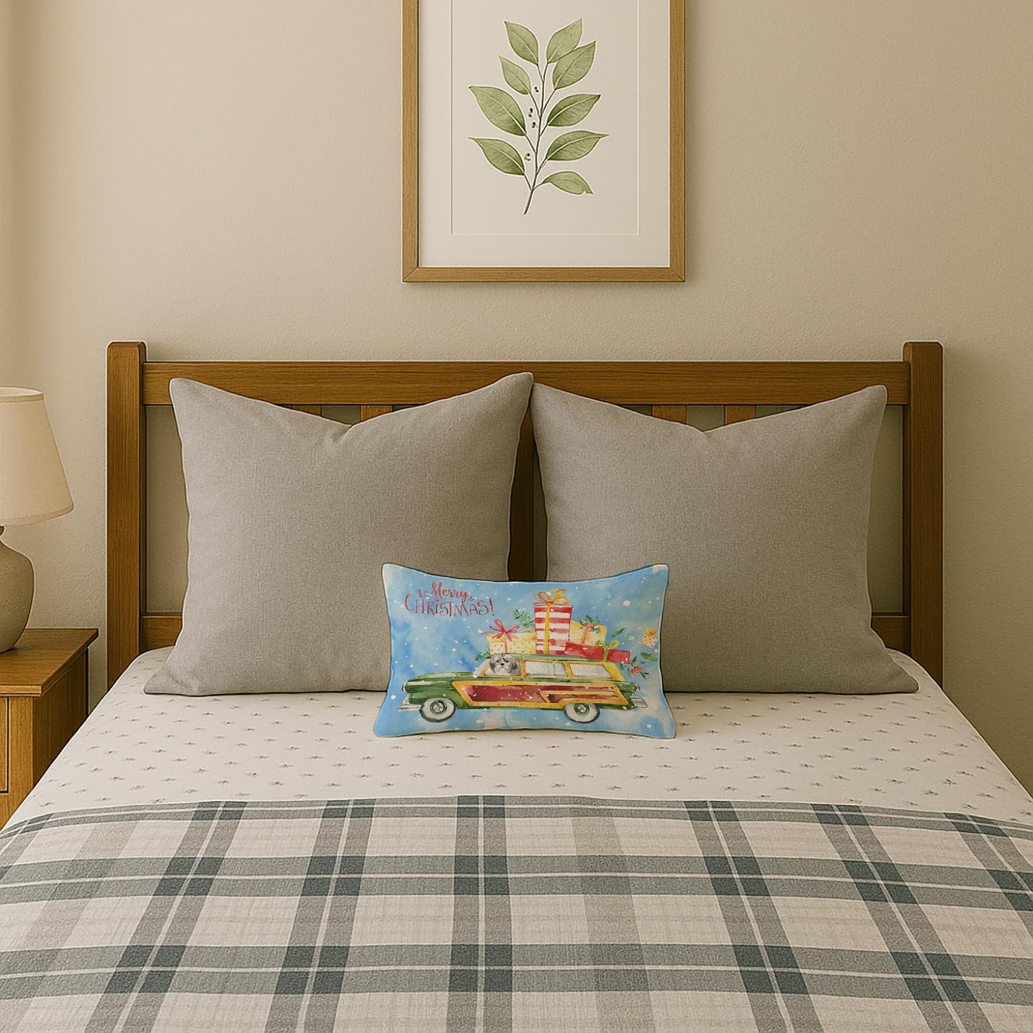 Caroline's Treasures CK2423PW1216 Merry Christmas Shih Tzu Puppy Cut Canvas Fabric Decorative Pillow Machine Washable, Indoor Outdoor Decorative Pillow for Couch, Bed or Patio, 12HX16W