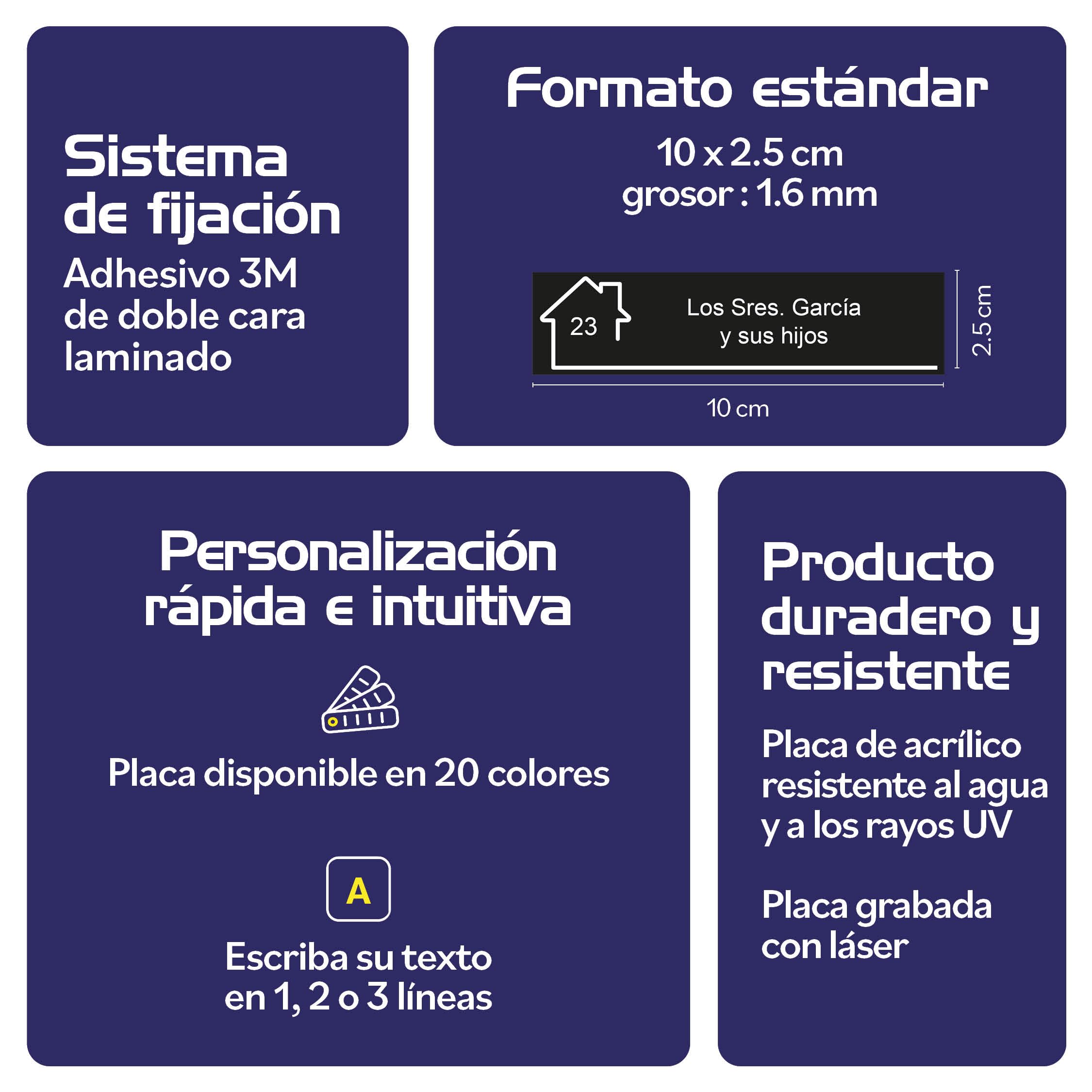Mygoodprice - Placa para buzón, grabado de nombre y número, autoadhesiva y personalizable, de 10 x 2,5 cm, aluminio cepillado