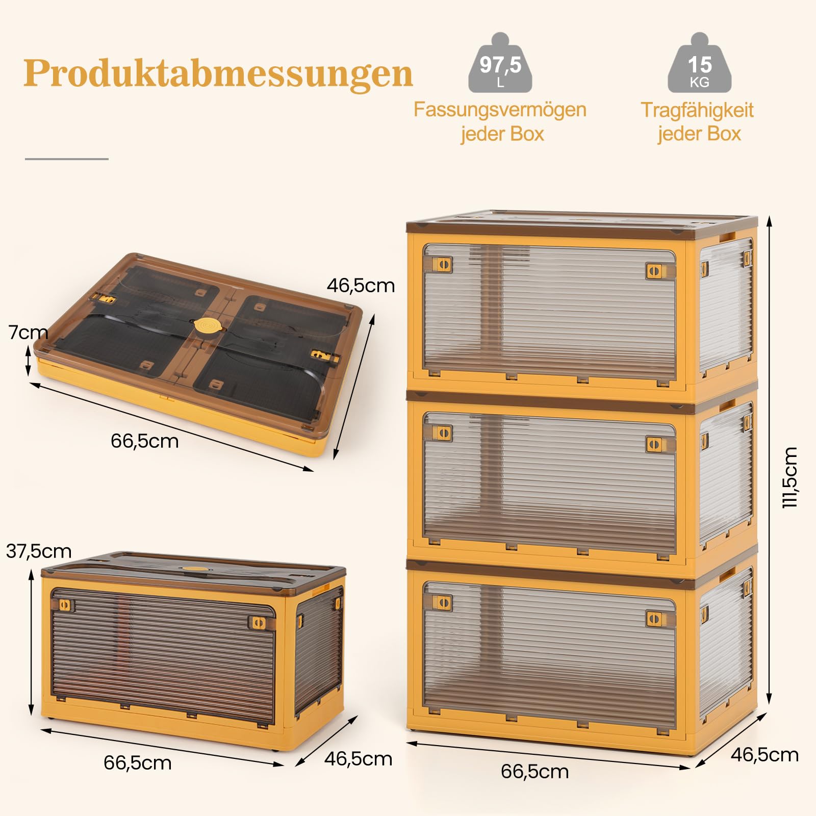 Grijze opvouwbare opbergdozen met handvatten en deksel - L40 x H25 cm