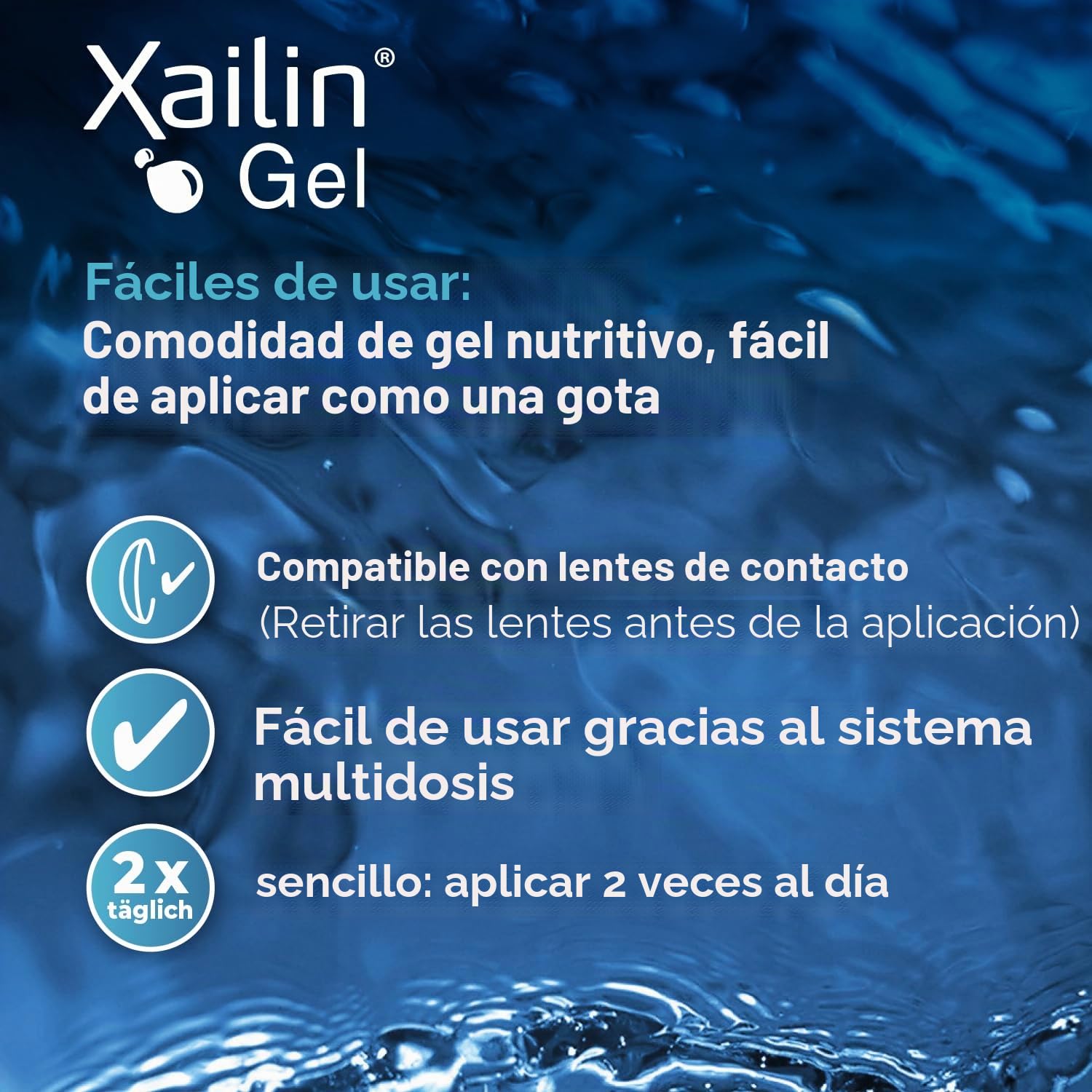 Xailin Gel – Gel hidratante para ojos | Alivio de ojos secos | 10 g | De larga duración, amigable con lentes de contacto, sin conservantes, dosificación sencilla