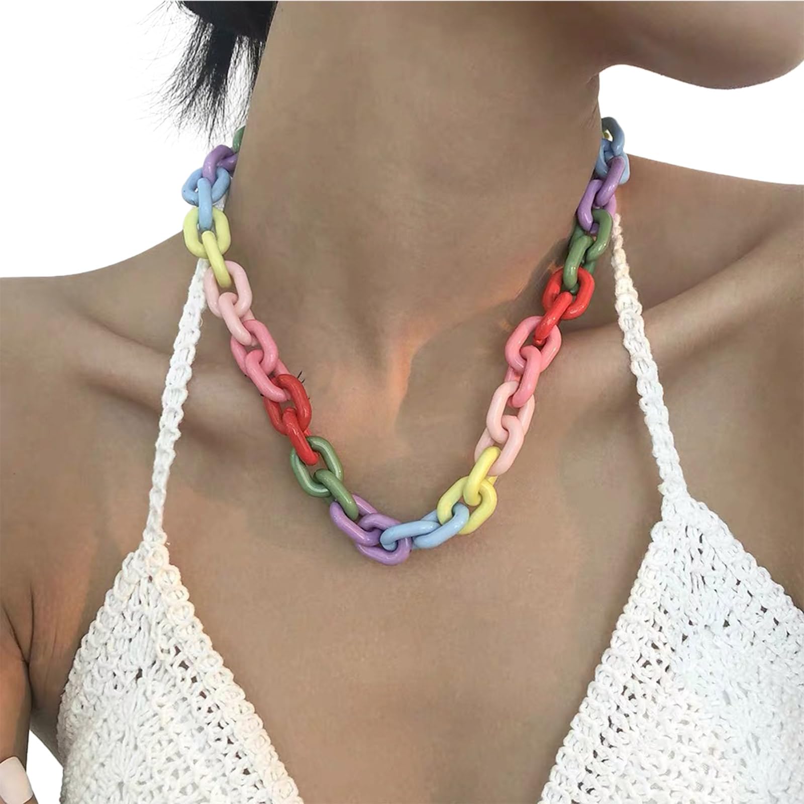 LUCKGONI Colorido collar de cadena larga para el cuello, joyería encantadora, collar exagerado para mujeres y niñas