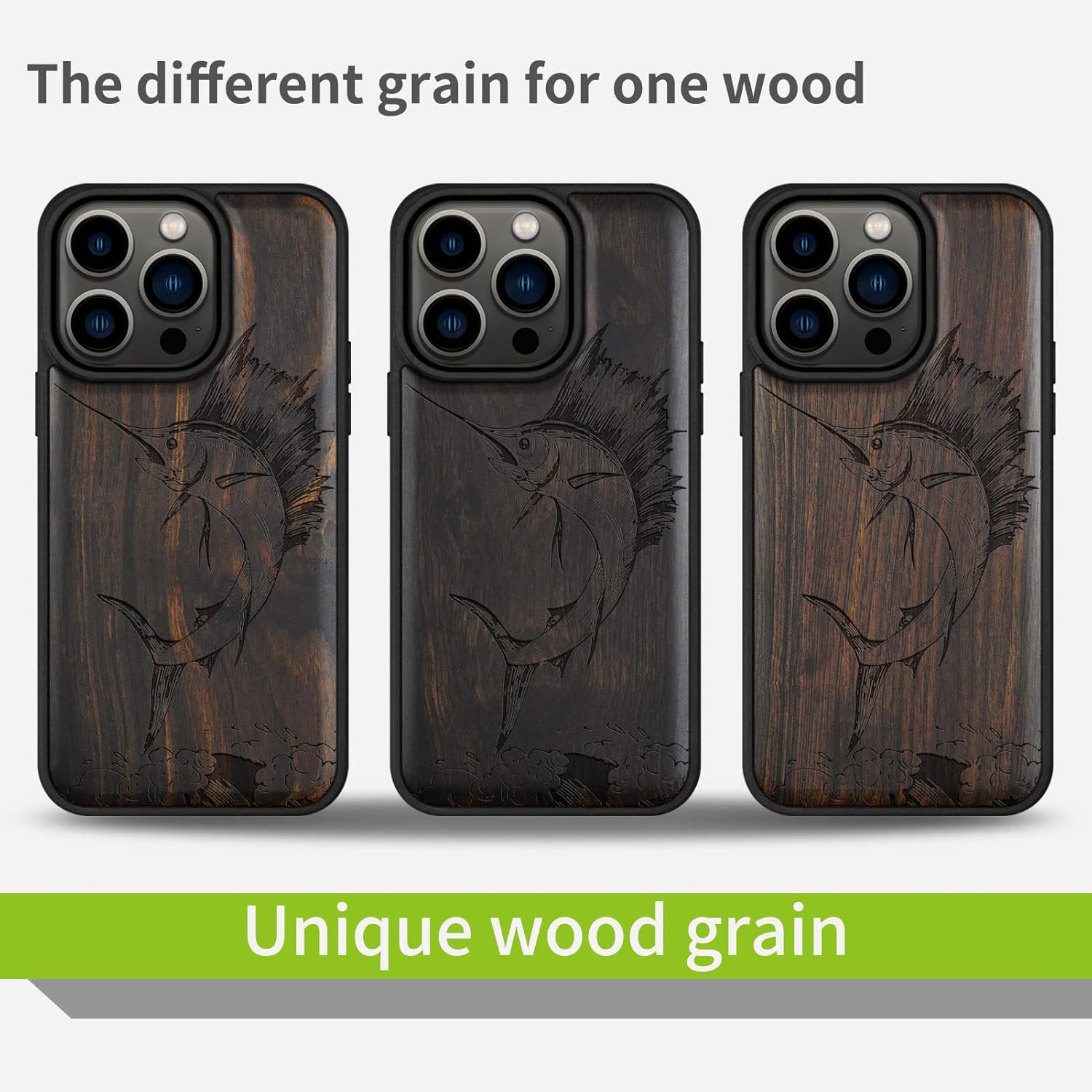 Carveit Magnetic Wood Case for iPhone 14 Pro Case [Natural Wood & Black Soft TPU] Unique & Classy Wooden Shockproof Protective Cover Compatible with magsafe (Sailfish -Blackwood)