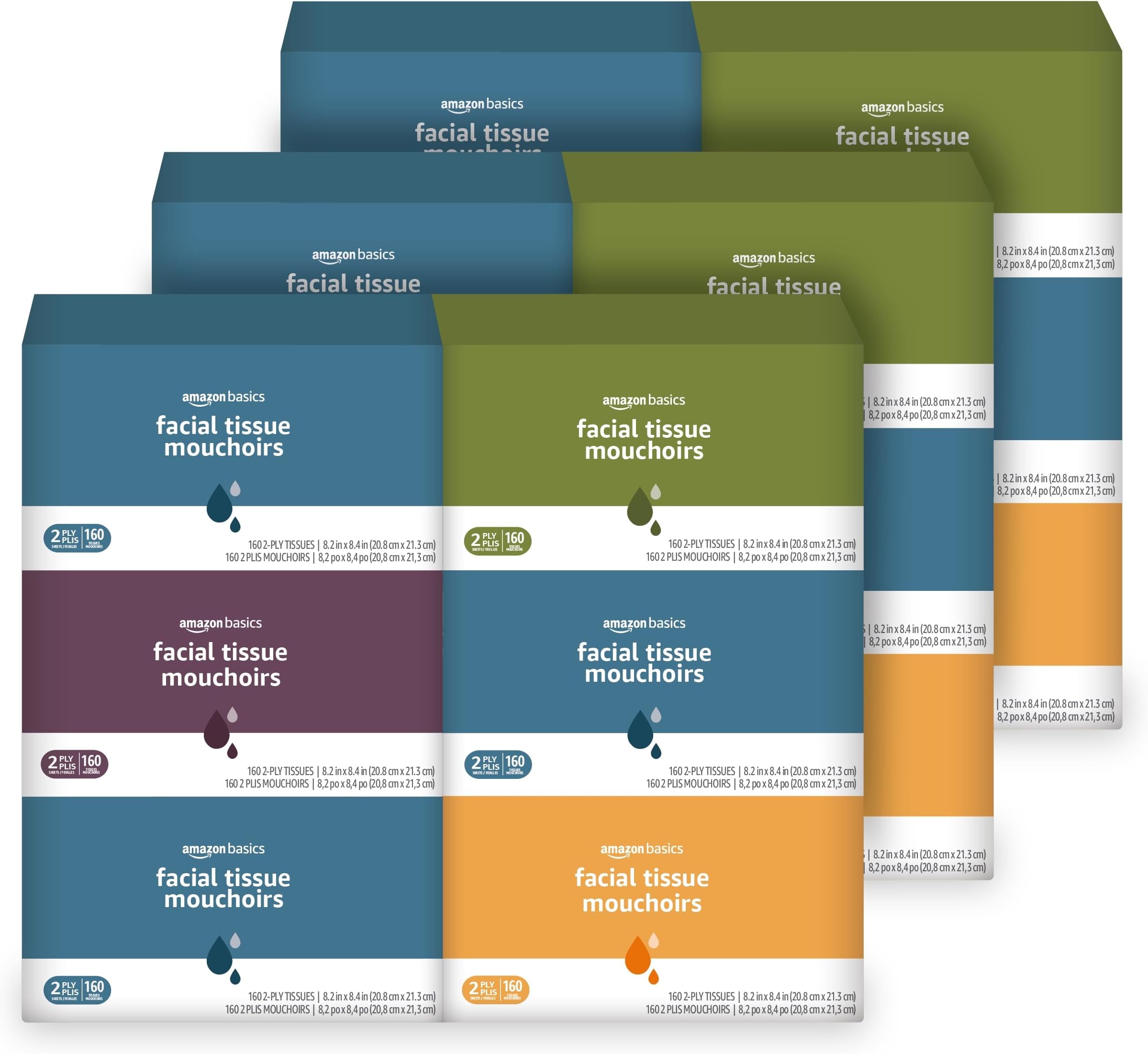 Facial Tissue, 2-Ply, Soft and Strong, 2880 Count (18 Packs of 160), (Packaging May Vary)