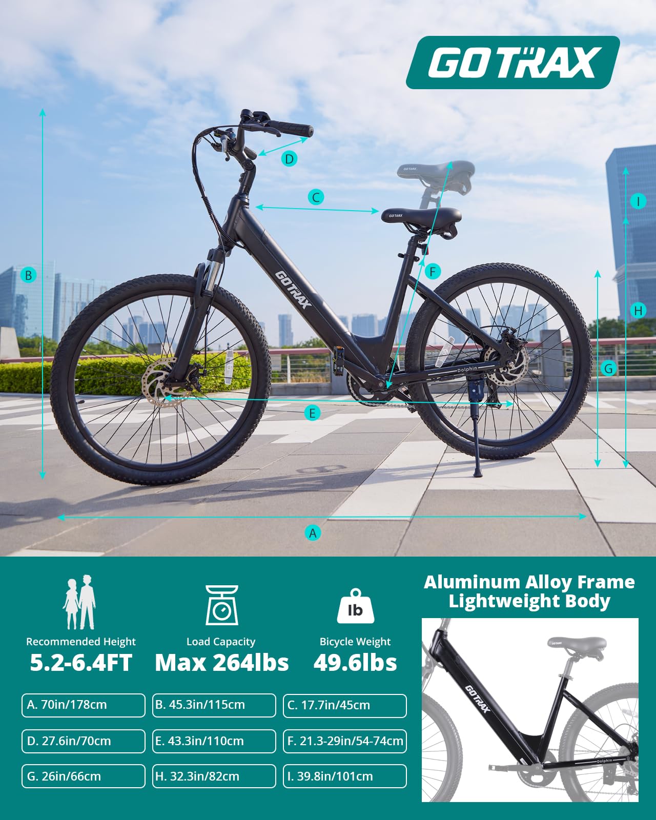 Gotrax Dolphin 26" Electric Bike, Max Range 30Miles(Pedal-assist1) & 20Mph Power by Peak 500W, 5 Pedal-Assist Levels & Front Suspension, 7-Speed&Boost Mode, City E-Bike for Adult, Step-Thru Bicycle