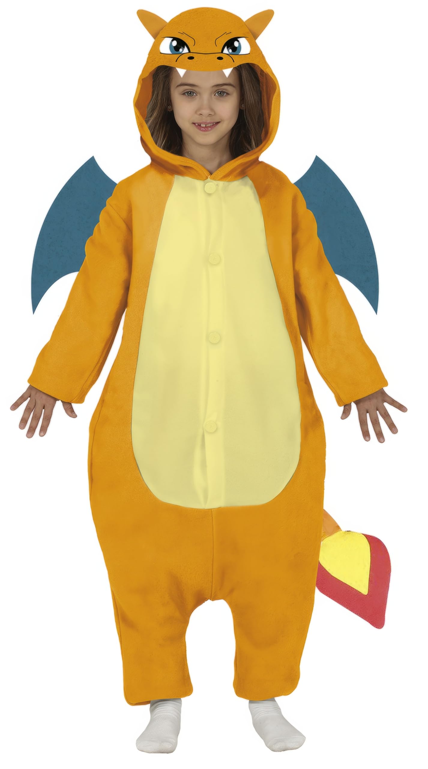 FIESTAS GUIRCA Oranger Drache Kostüm für Jungen und Mädchen – Drachen Overall mit Schwanz und Flügeln für Jungen