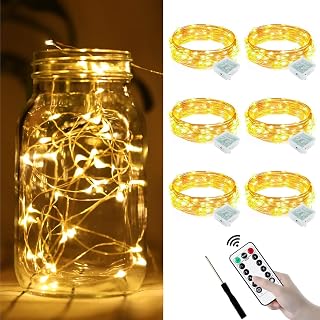 ZGWJ 6 Pack Fairy Lights Battery Operated with Remote,Warm White