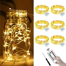 ZGWJ 6 Pack Fairy Lights Battery Operated with Remote,Warm White