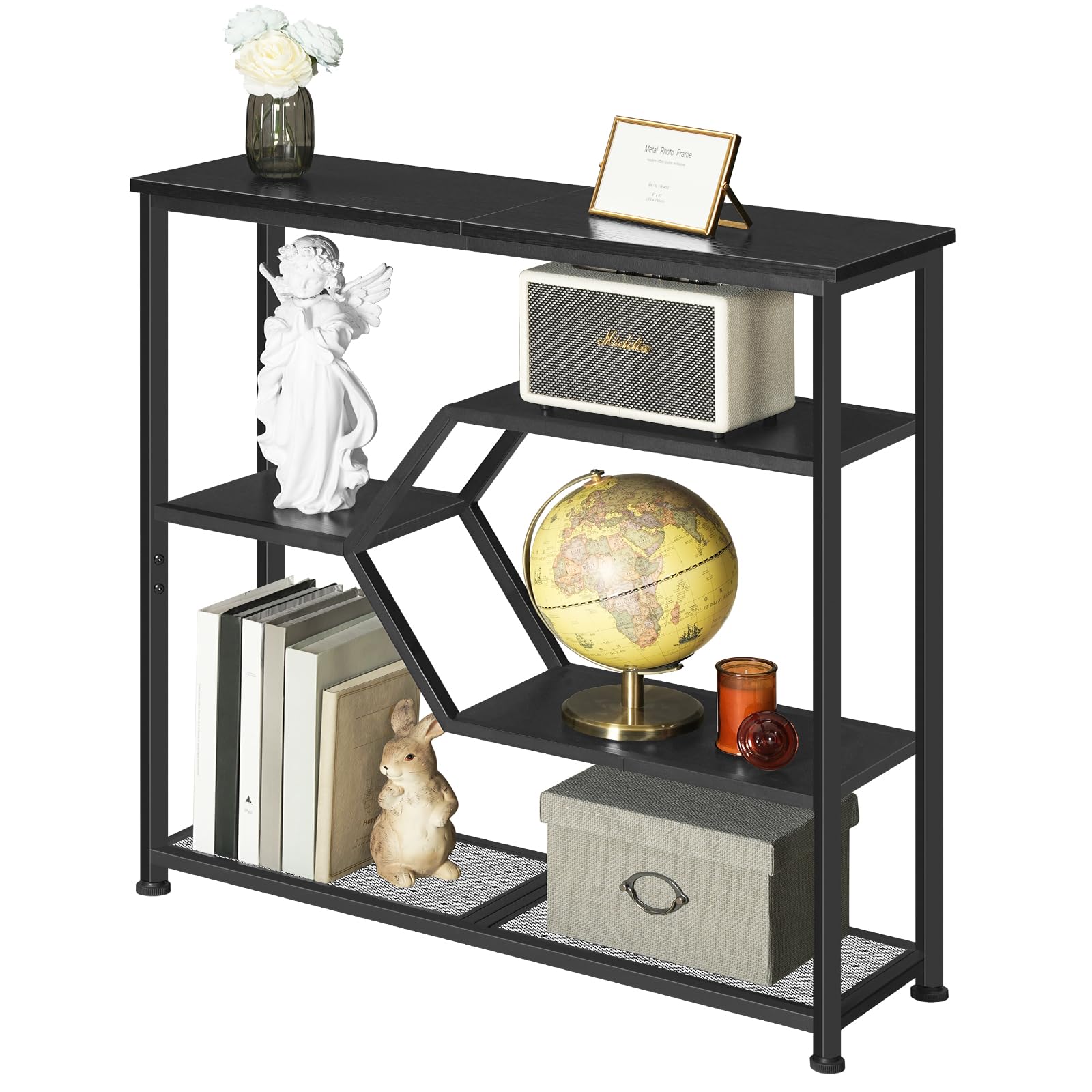 MAHANCRIS Tavolo Consolle, 5 Ripiani, Consolle da Ingresso in Stile Industriale, Tavolo Dietro Divano da 80 cm, Struttura in Metallo, per Soggiorno, Ingresso, Corridoio, Nero ACTHB13101