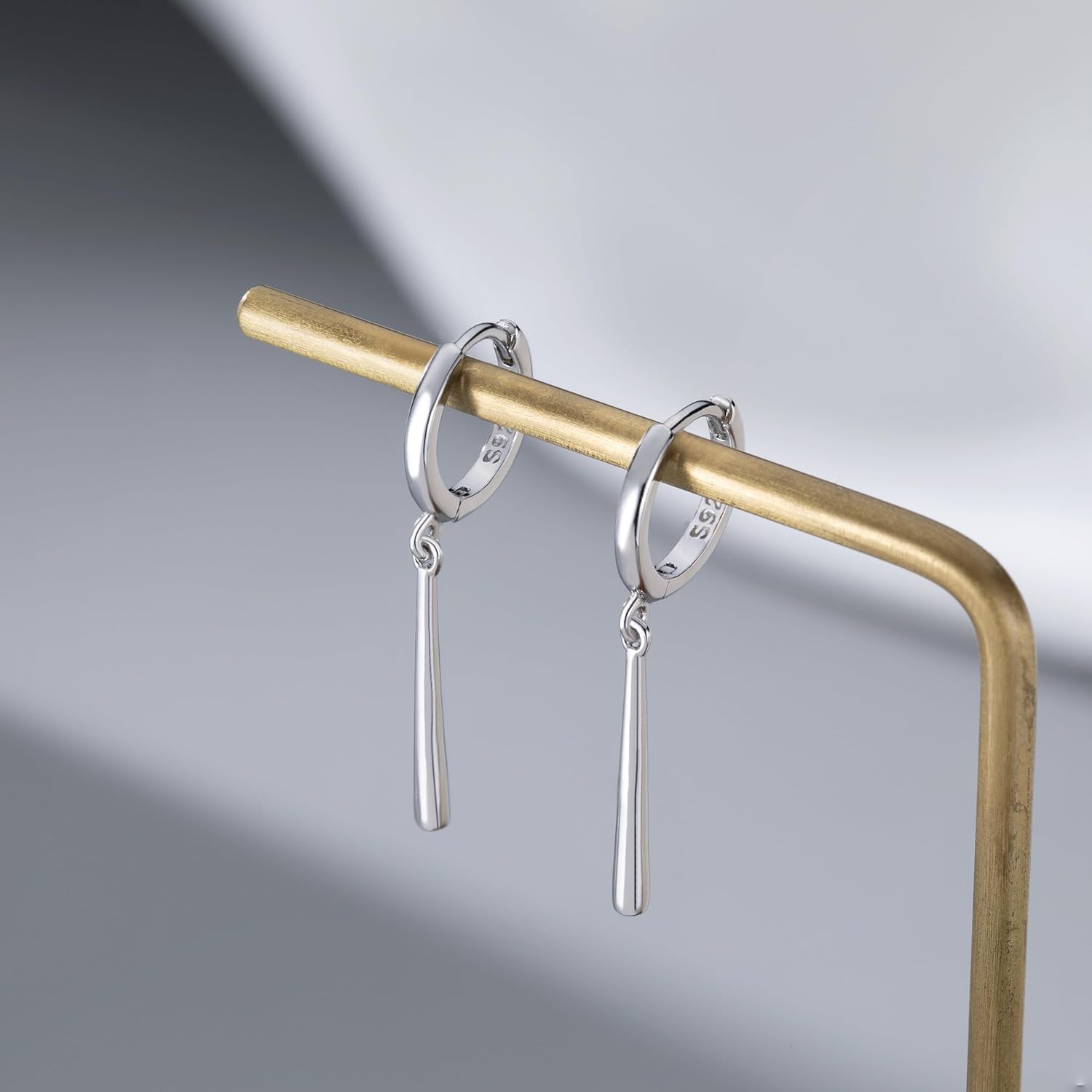 Reffeer Solid 925 Sterling Silver Bar Hoop Dangle Earrings for Women Teens Bar Dangle Earrings Minimalist Hoop Drop Earrings - Image 6