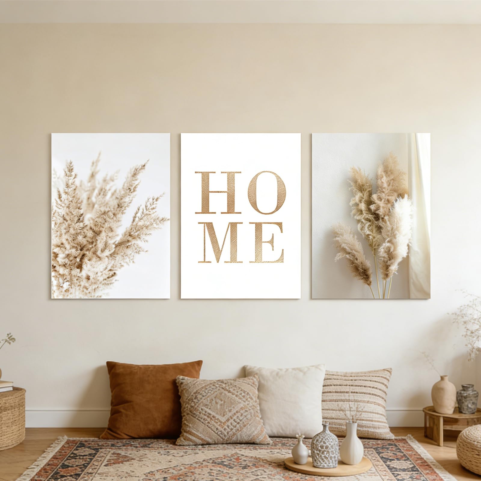3-Teiliges Leinwandbild Set, 50x70cm Moderne Boho Bilder für Wohnzimmer Deko Schlafzimmer Wandbilder Beige Kunst Bild ohne Rahmen (Beige B)