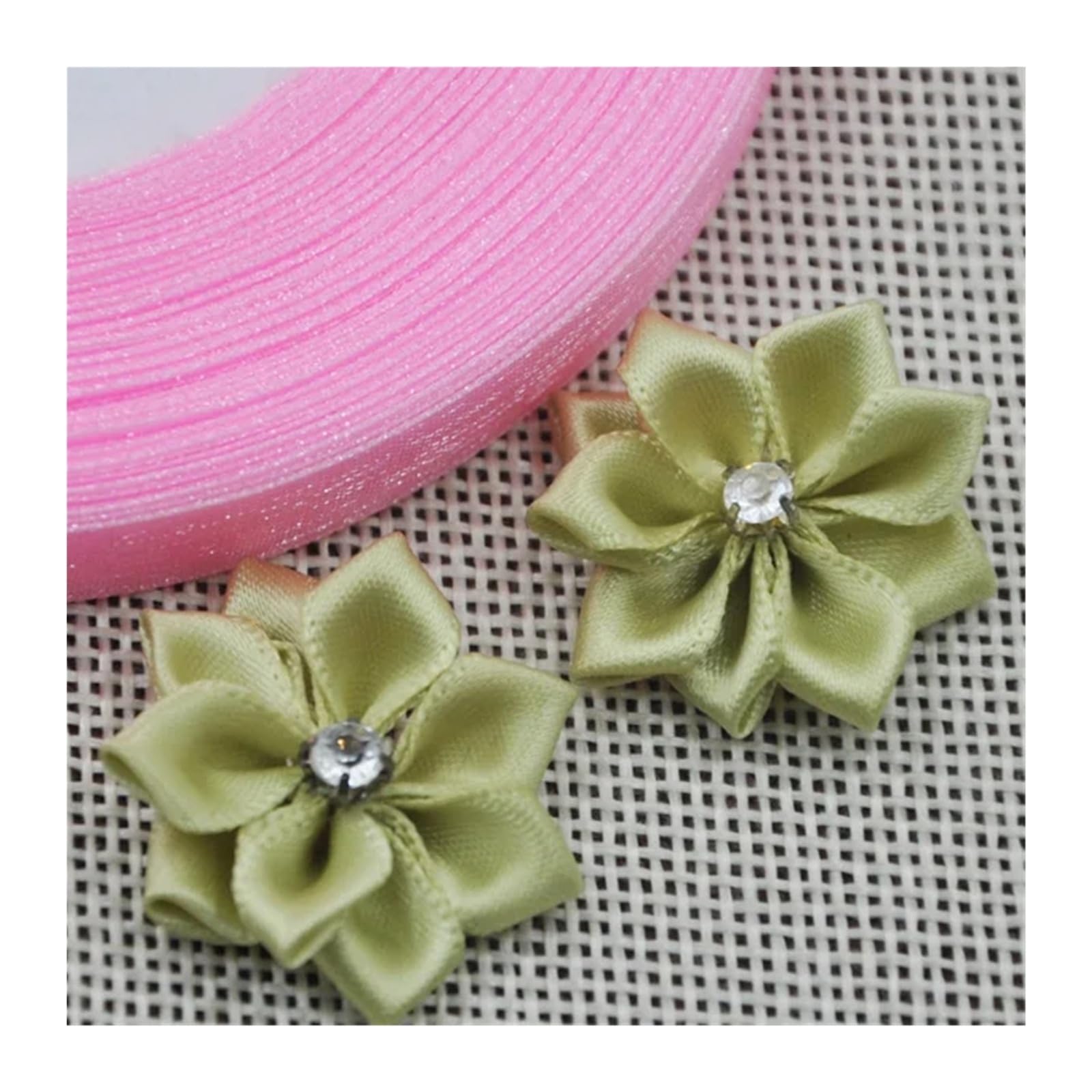 KiddiBubzi 20pcs 25mm Mix Color Ribbon Flowers With Rhinestone Garment Sewing Supplies Handmade Appliques(Color 14)